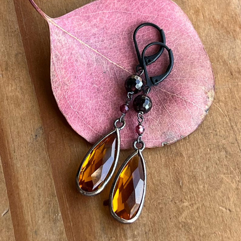 Classic Geometric Crystal Gemstone Pendant Earrings