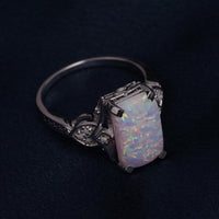 Vintage Boho Silver Plated Rectangular Opal Ring
