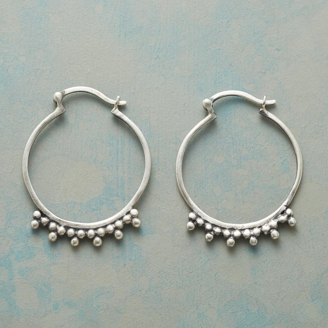 Vintage Silver Beaded Hoop Earrings
