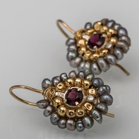 Vintage Retro Golden & Grey Geometric Stones Earrings
