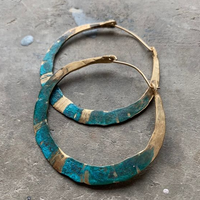 Vintage Boho Blue & Gold Hoop Earrings