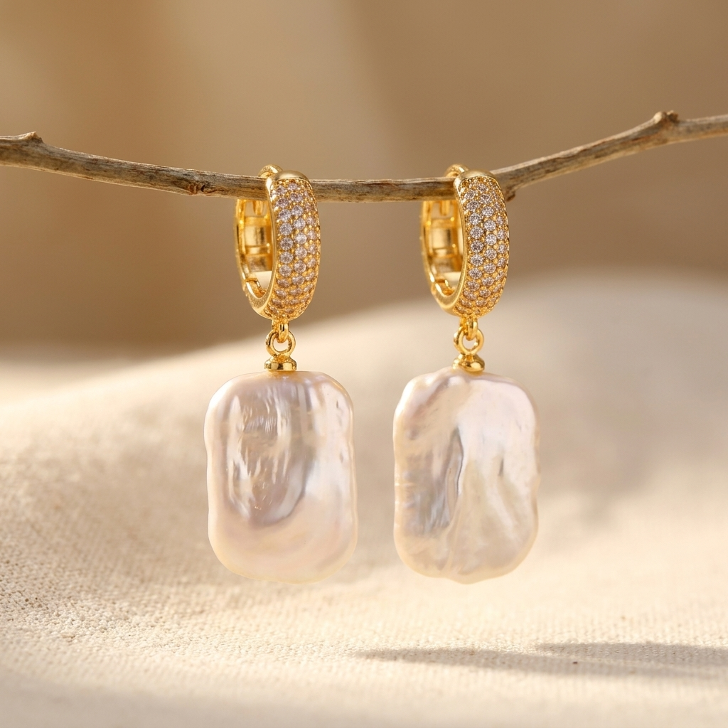 Baroque Pearl Gold Drop Earrings