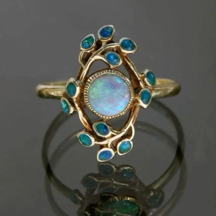 Vintage Gold Plated Blue Opal Crystal Ring