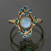 Vintage Gold Plated Blue Opal Crystal Ring