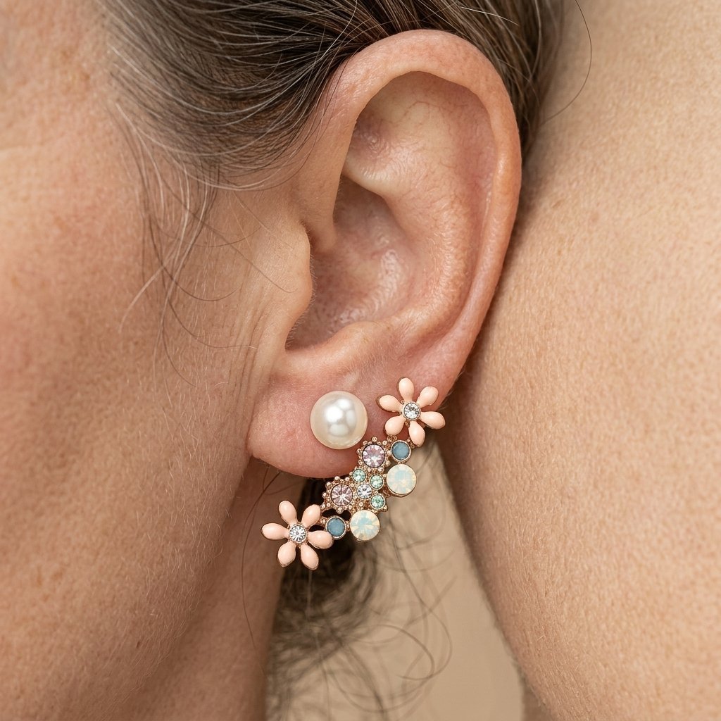 Floral Synthetic Pearl Golden Earrings