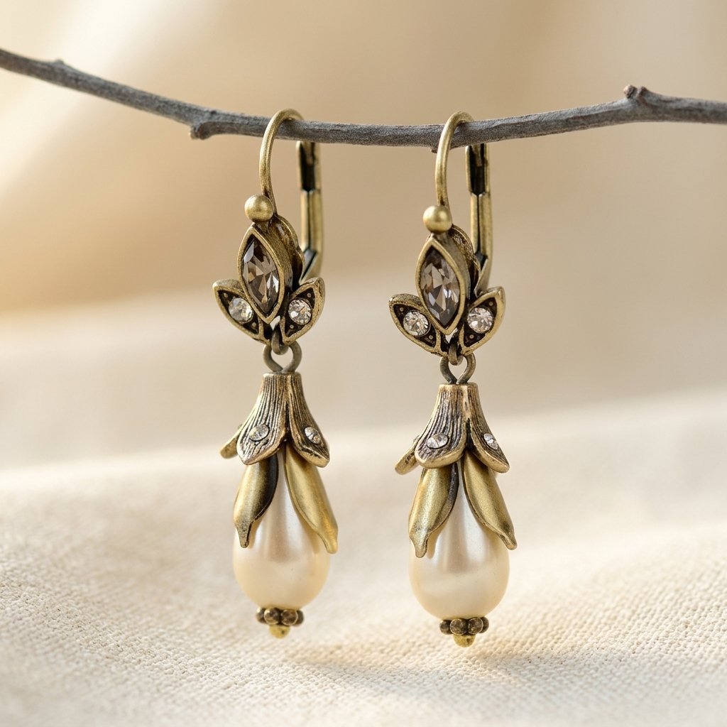Retro Flower Imitation Pearl Earrings