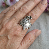 Bohemian Dragonfly Spoon Antique Silvery Ring