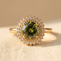 Round Cut Olive Green Ring