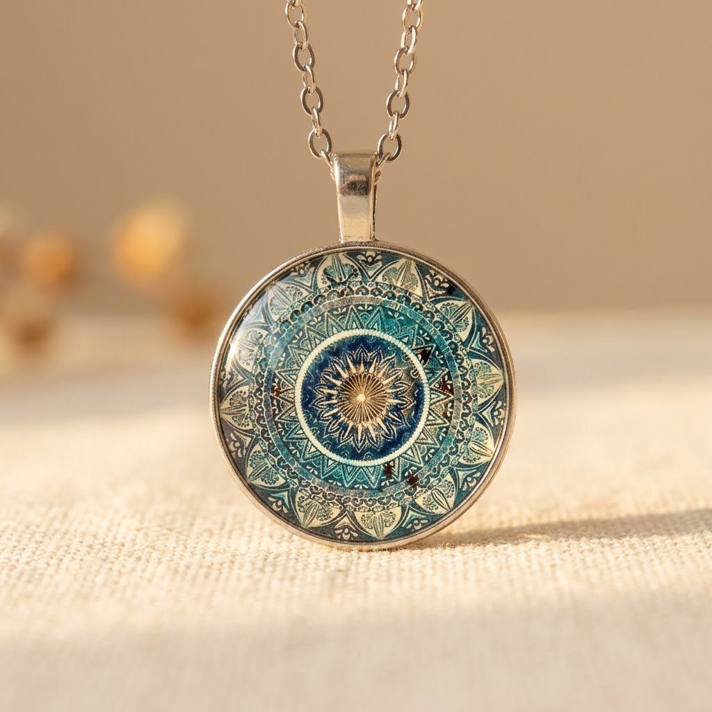 Rounded Blue Mandala Necklace