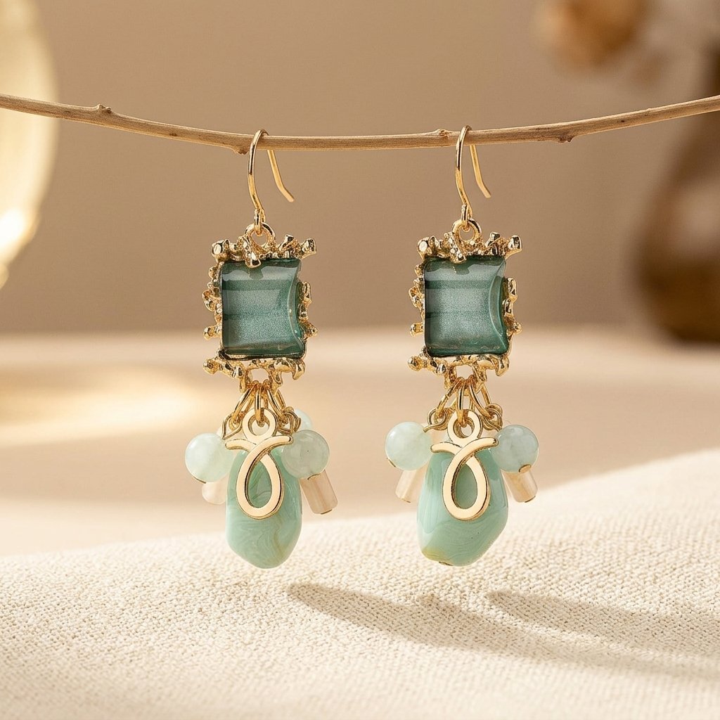 Pair Retro Bead Clip-On Earrings