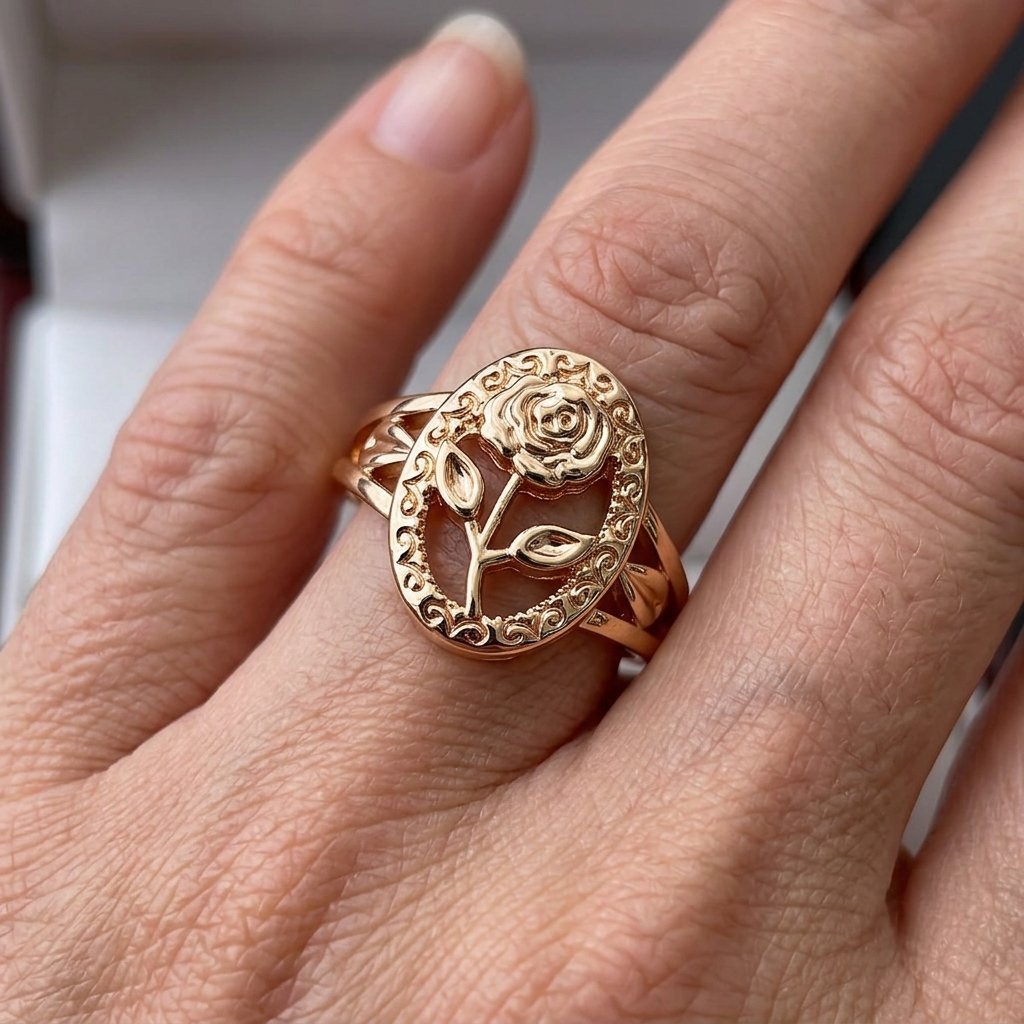 Rose Pattern Oval Ring