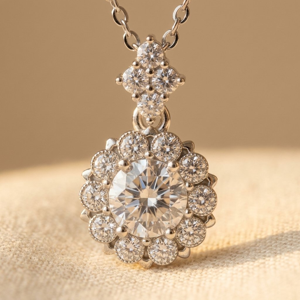 Elegant 925 Sterling Silver Moissanite Round Pendant Necklace With Del