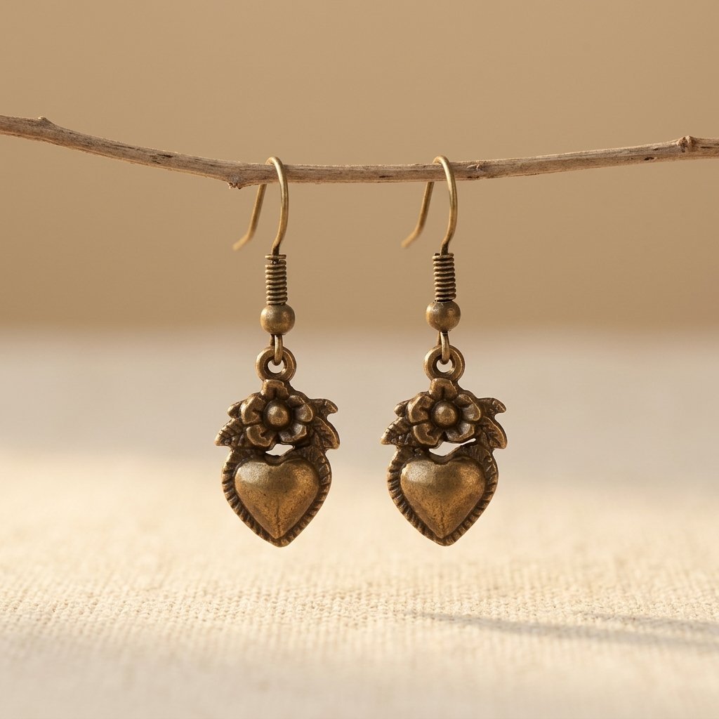 Vintage Heart Flowers Earrings