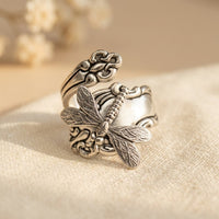 Bohemian Dragonfly Spoon Antique Silvery Ring