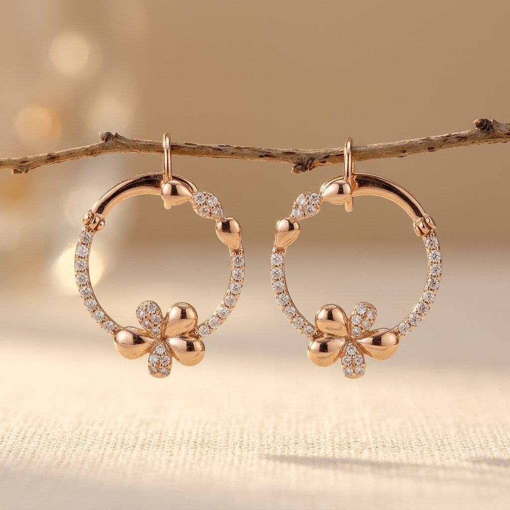 Elegant Floral Hoop Dangle Earrings