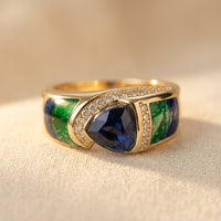 Vintage Blue &amp; Green Zirconia Gold-Tone Finish ring