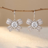 925 Sterling Silver Elegant Floral Moissanite Earrings With Radiant Ce