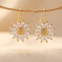 Silvery Sunflower Dangle Studs Earrings