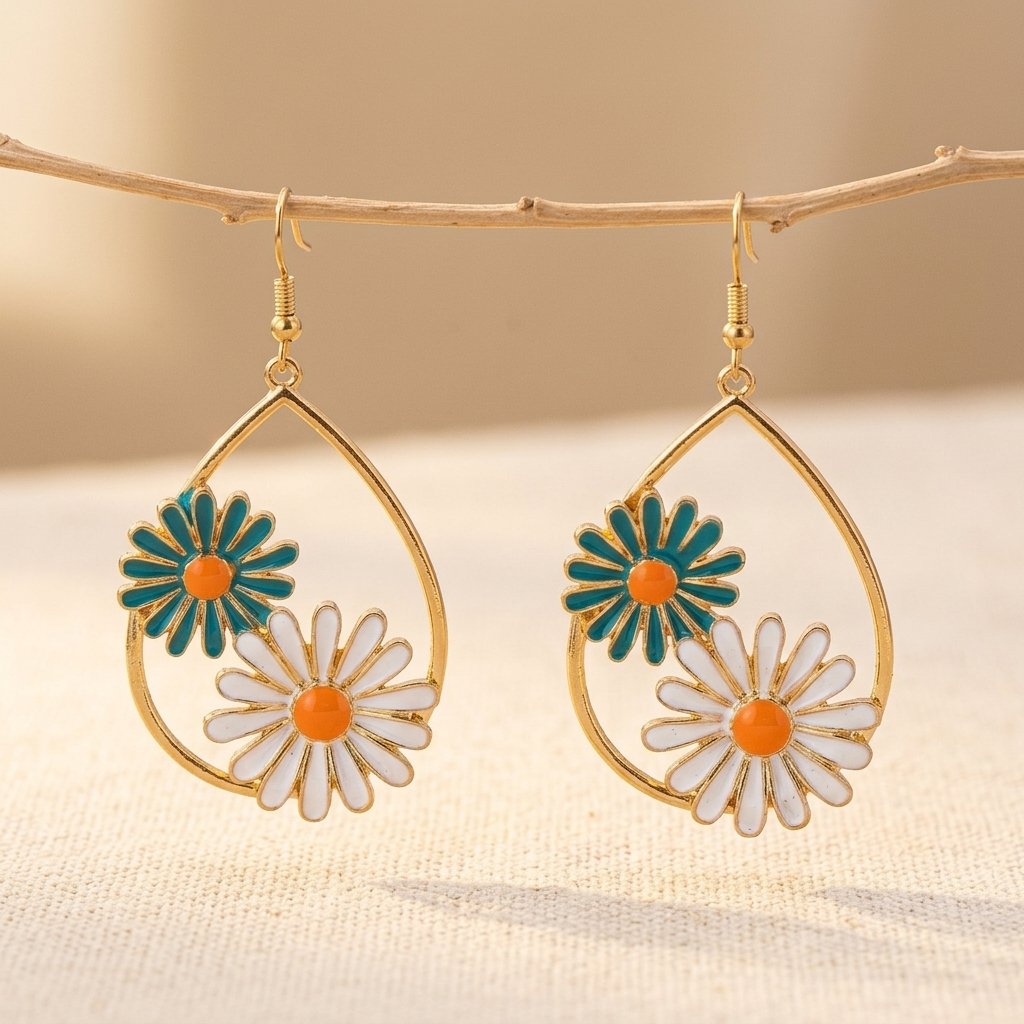 Western Style Enamel Flower Dangle Earrings