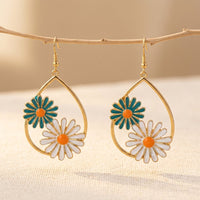 Western Style Enamel Flower Dangle Earrings