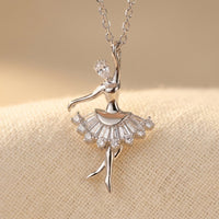 925 Sterling Silver Elegant Ballerina Moissanite Pendant Necklace