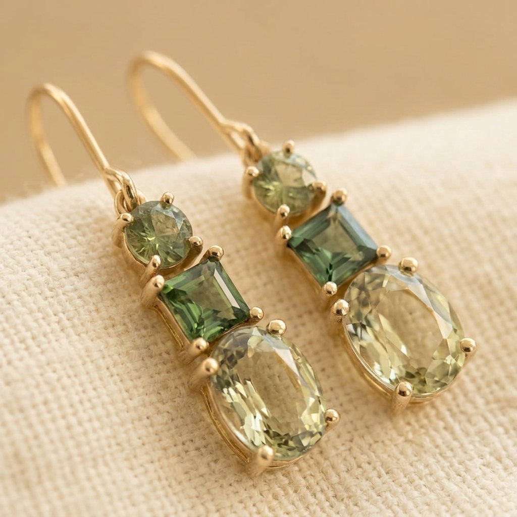 Pair olive-green irregular geometric earrings