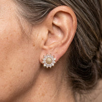 Silvery Sunflower Dangle Studs Earrings