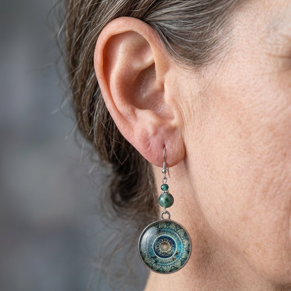 Blue Dangling Mandala Earrings