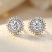 925 Sterling Silver Elegant Silver Floral Stud Earrings With Central M Earring