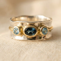 Vintage Blue Inlaid Stones Gold-Tone Finish &amp; ring