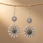 Vintage Antique Silver Sunflower Dangle Earrings