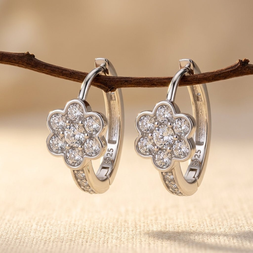 925 Sterling Silver Luxury Silver Floral Moissanite Earrings