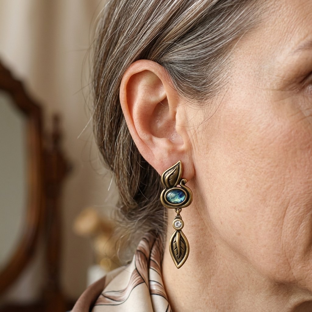 Vintage Bronze Leaf Tassel Earrings