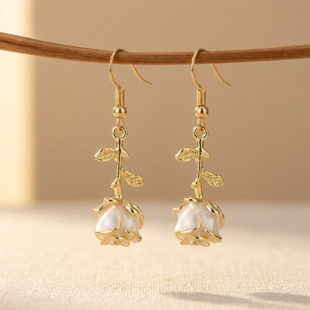 Flower Dangle Vintage Rose Gold Earrings