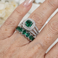 The Empress Cushion Emerald Double Halo Bridal Ring Set