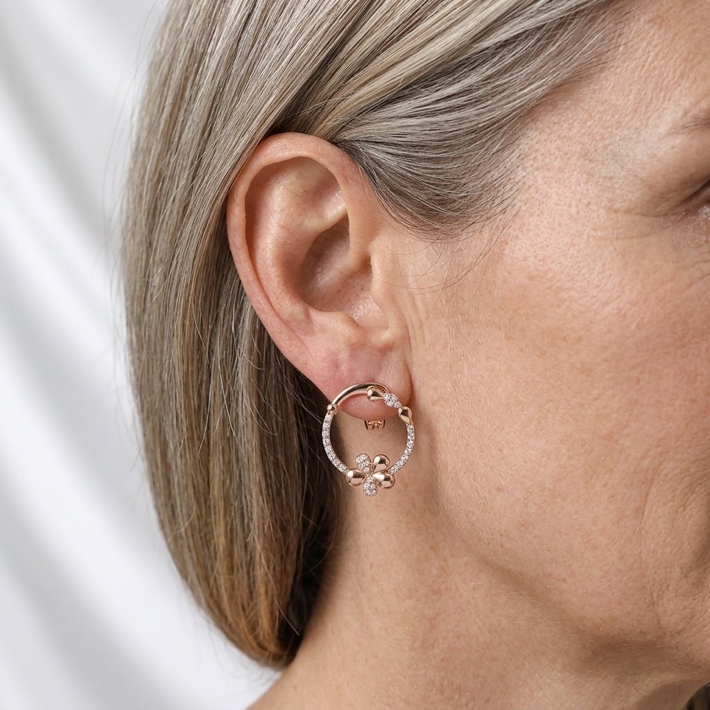 Elegant Floral Hoop Dangle Earrings