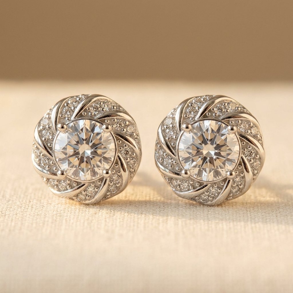 925 Sterling Silver Elegant Floral Moissanite Stud Earrings: Luxury Je Earring