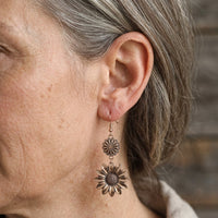 Vintage Silver Sunflower Dangle Earrings