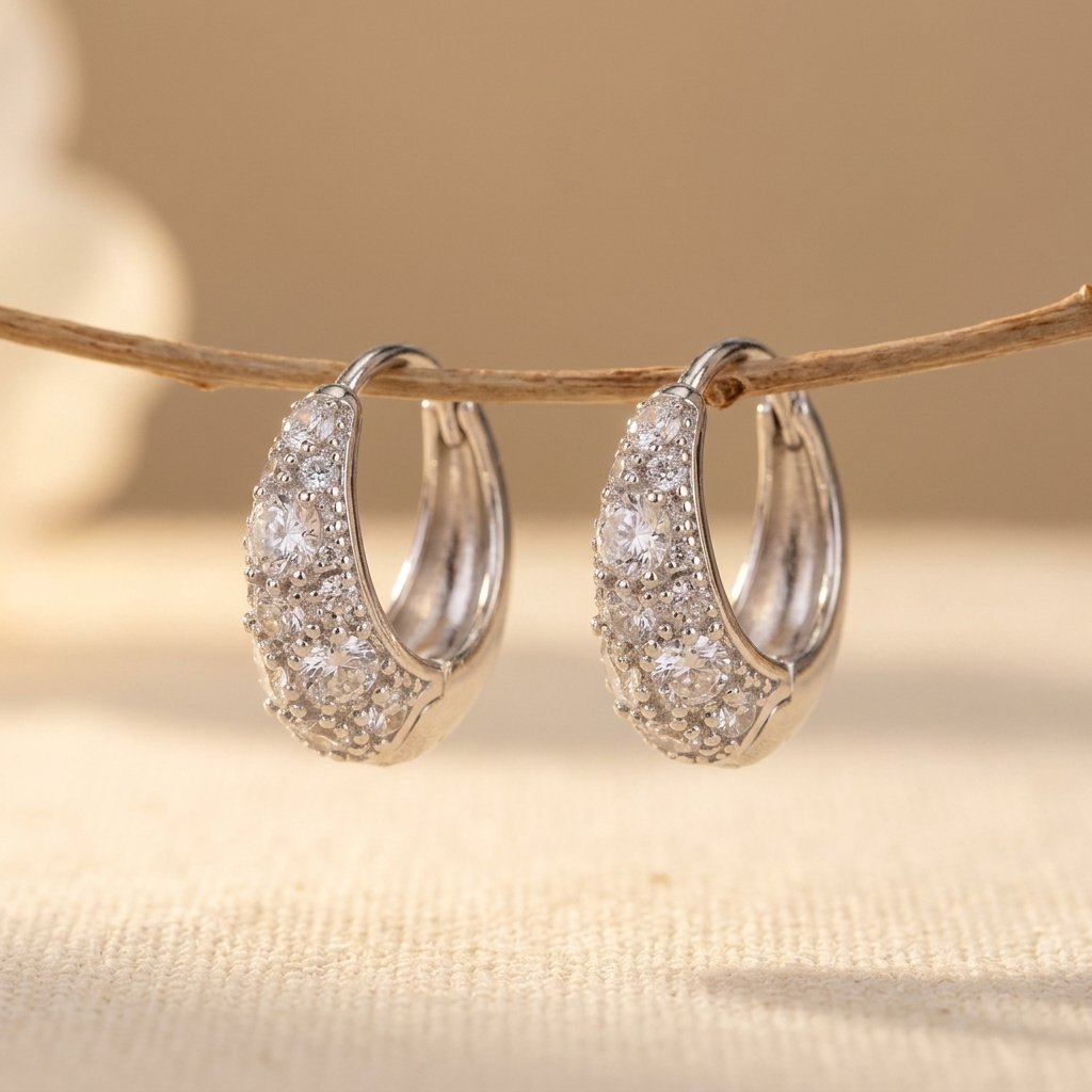 925 Sterling Silver Elegant Moissanite Floral Hoop Earrings In Plated Earring