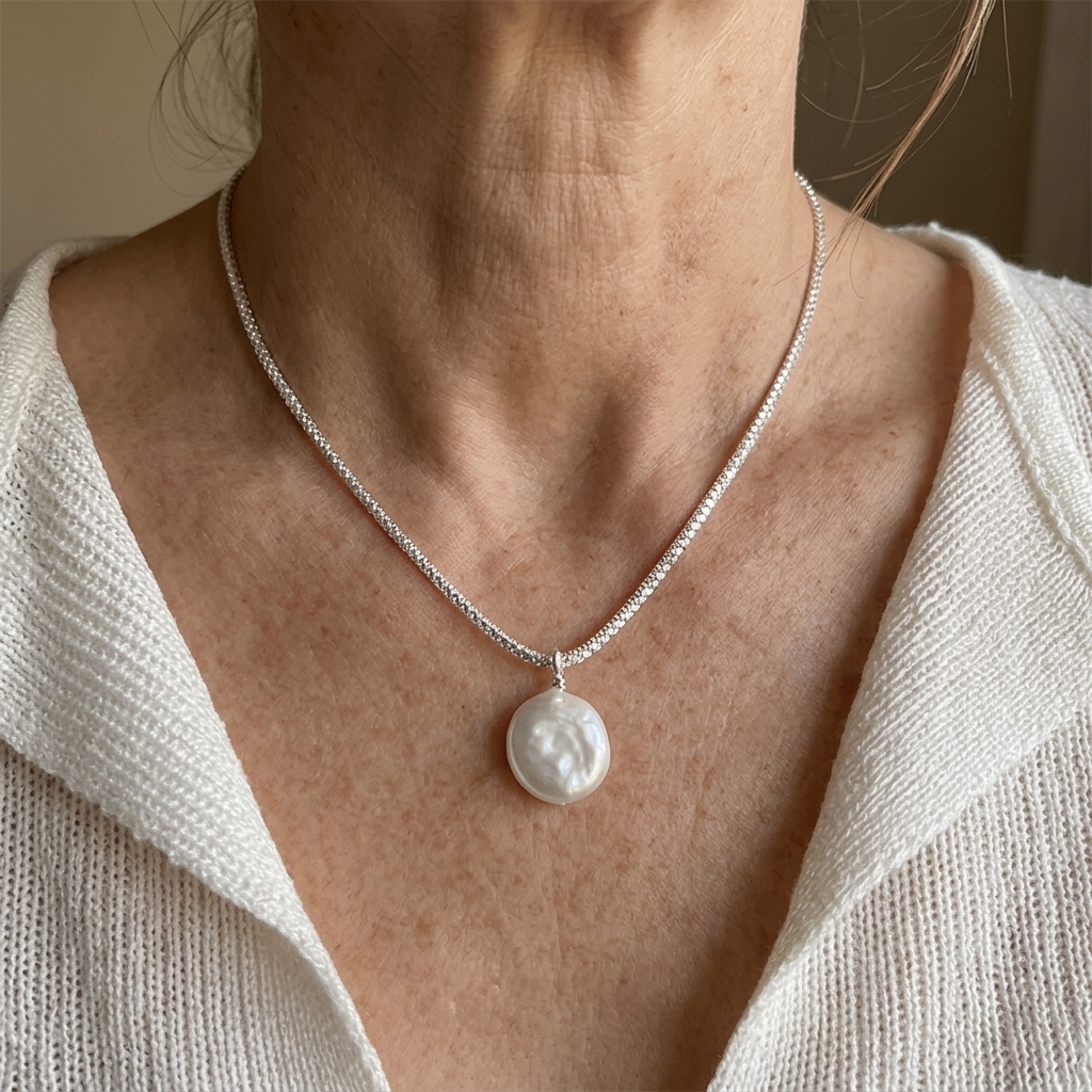 Sterling Silver Sparkling Pearl Necklace