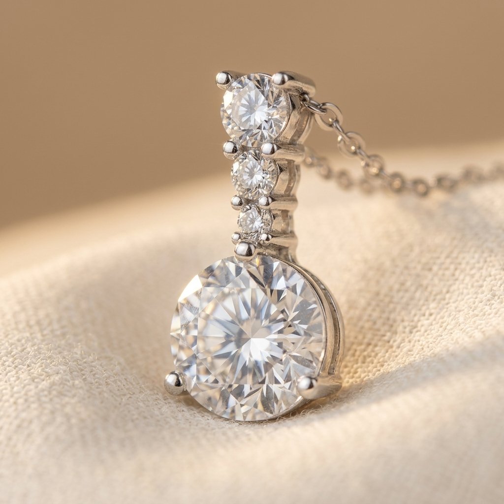 925 Sterling Silver Elegant Triple Moissanite Solitaire Necklace With Necklace