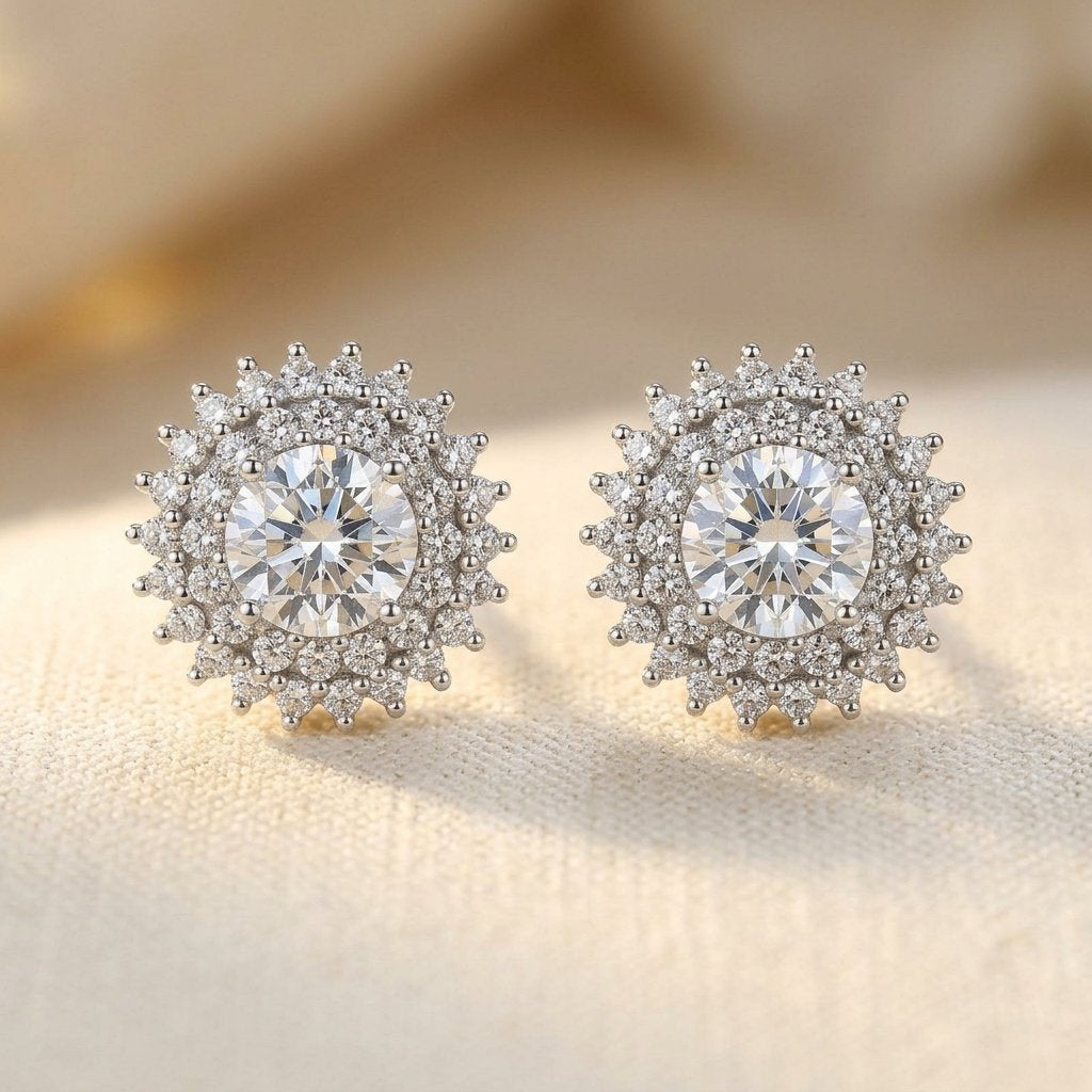 925 Sterling Silver Elegant Silver Floral Stud Earrings With Central M Earring
