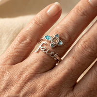 Silver Faith Cross Mustard Seed Abalone Shell Ring