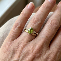 Elodie Oval Peridot and Baguette Diamond Ring in Yellow Gold