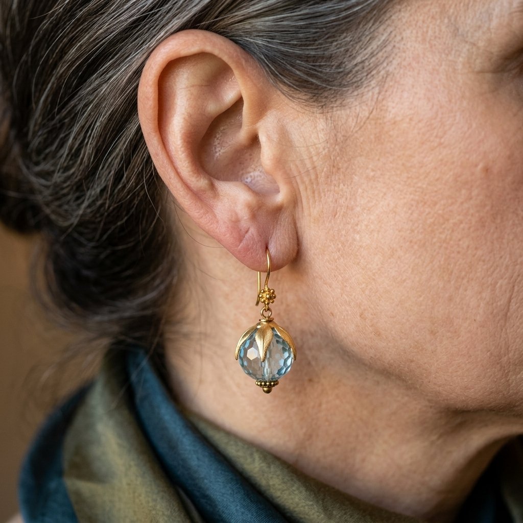 Vintage Aquamarine Blue Glass Drop Earrings