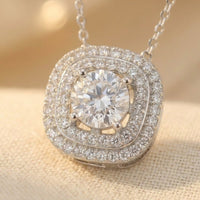 925 Sterling Silver Elegant Moissanite Necklace With Double Halo Design Necklace