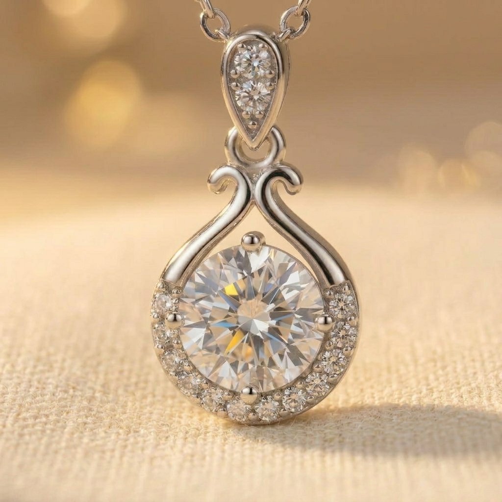 925 Sterling Silver Elegant Moissanite Pendant Necklace With Classic T Necklace