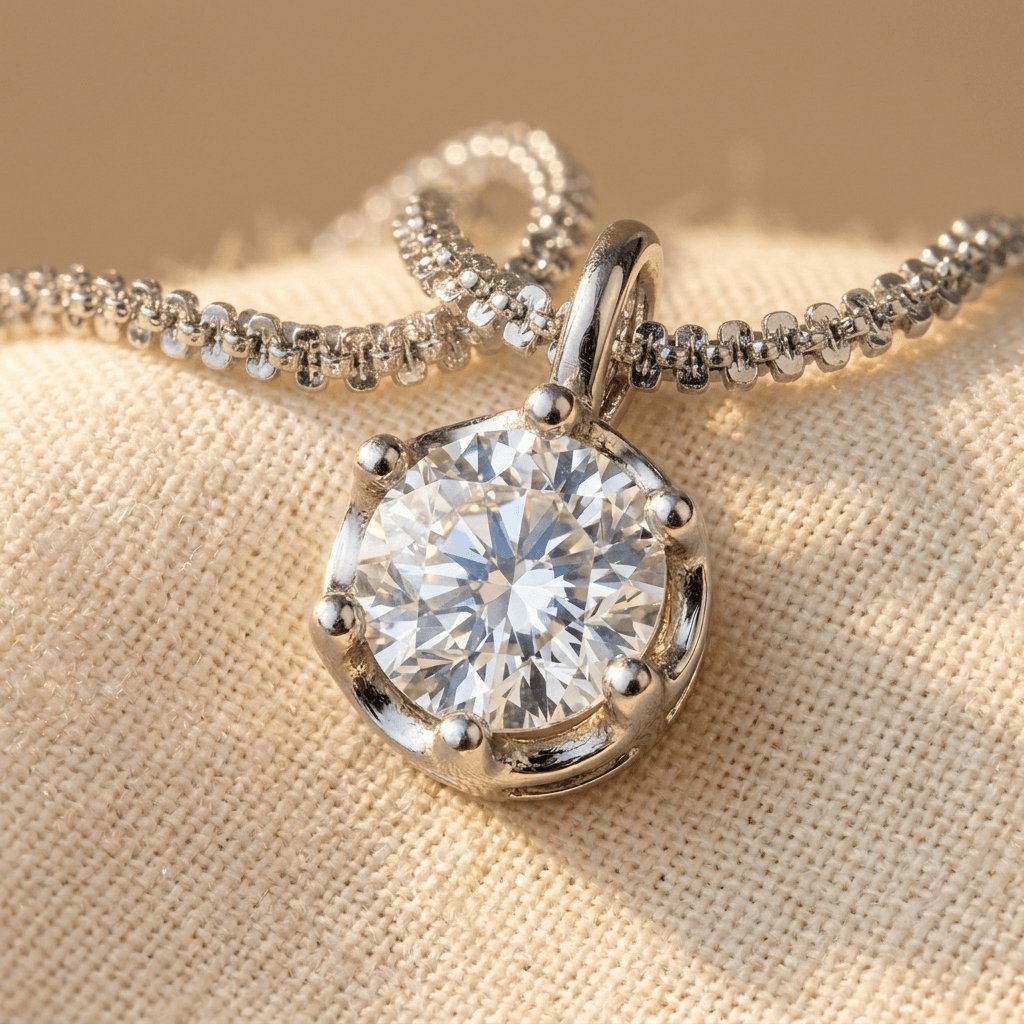 925 Sterling Silver Elegant Moissanite Solitaire Pendant Necklace: Tim Necklace