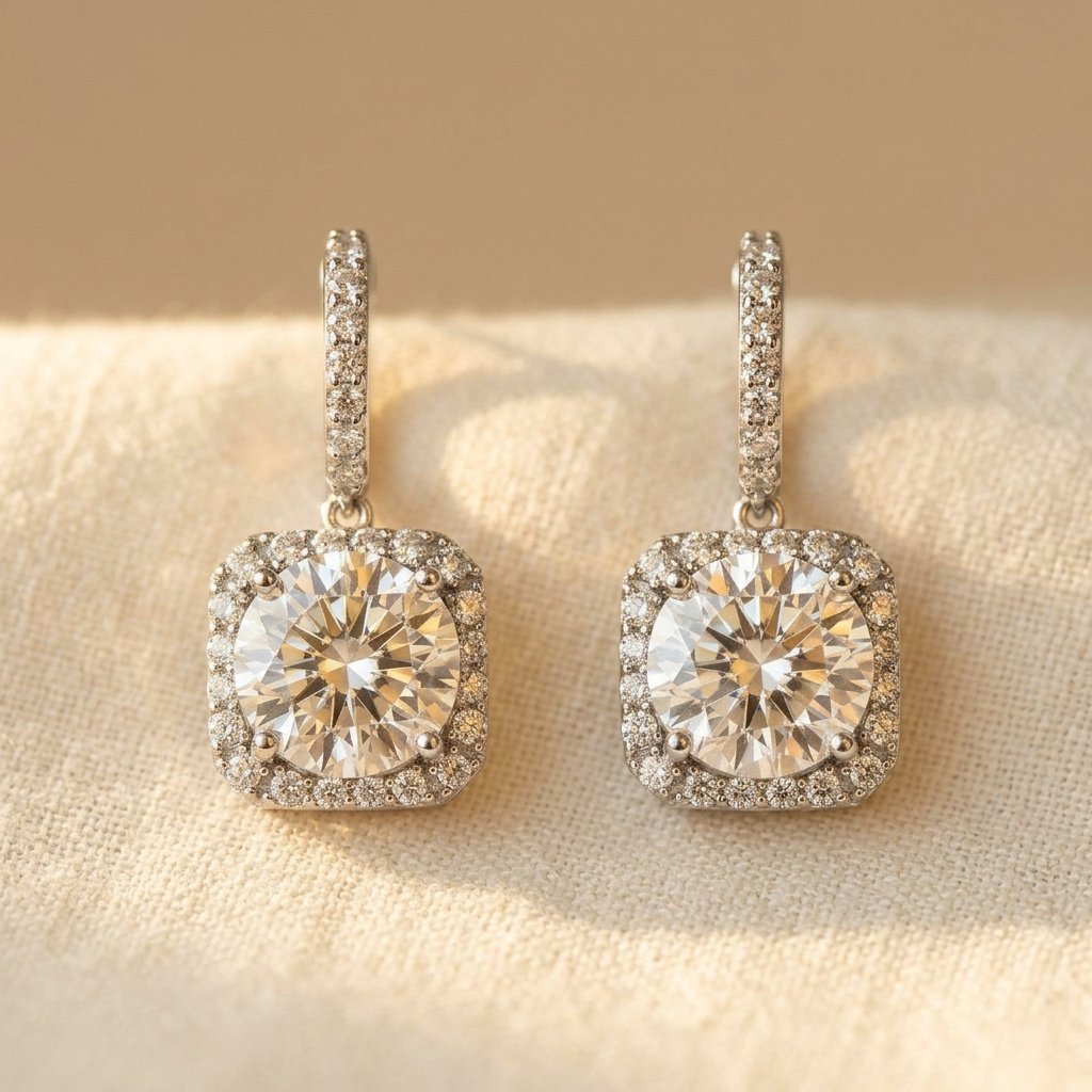 925 Sterling Silver Elegant Moissanite Halo Stud Earrings Wholesale In Earring