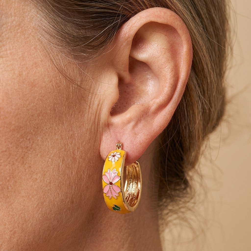Vintage-Inspired Enamel Flower Hoop Earrings